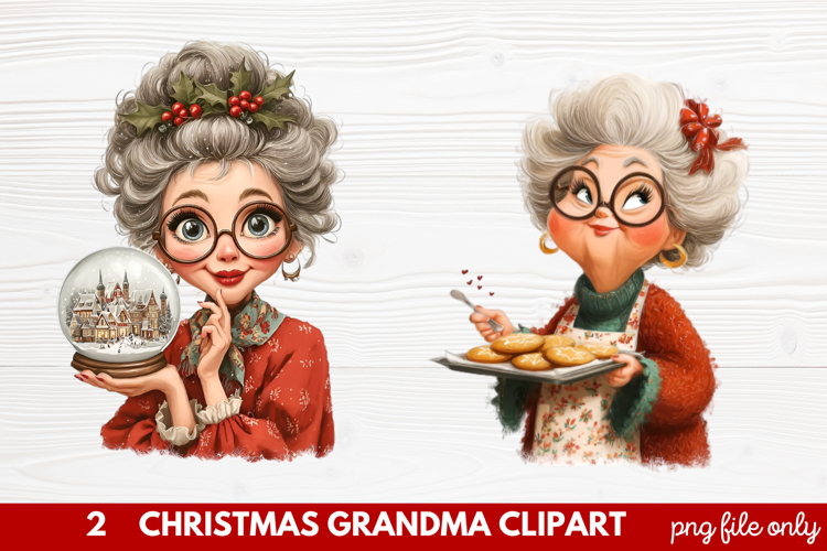 Christmas Grandma Clipart | Cute Holiday Granny PNG Illustra