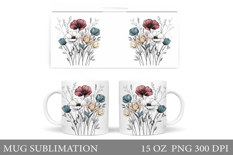 Flowers Mug Wrap Design. Wildflowers Mug Sublimation example image 1