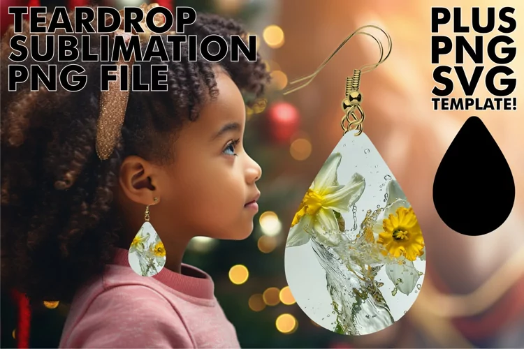 Tranquil Tide: Floral Sublimation Teardrop Earrings Designs