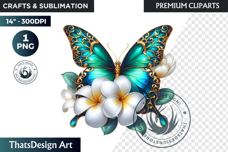 Tropical Butterfly & Flower Clipart: Vibrant floral PNG