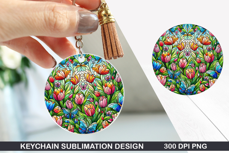 Flower Keychain Sublimation - Spring Keychain PNG Design