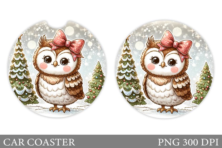 Christmas Owl Car Coaster. Christmas Car Coaster Sublimation example image 1