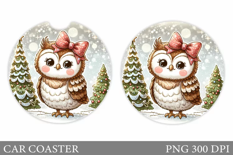 Christmas Owl Car Coaster. Christmas Car Coaster Sublimation