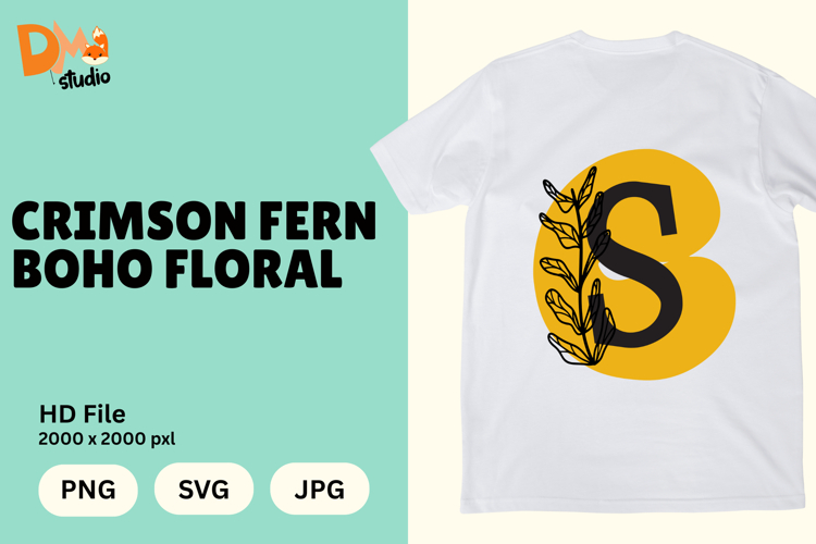 Crimson Fern Boho Floral Monogram
