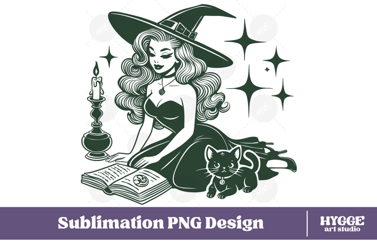 Vintage Funny Sarcastic Pin-Up Halloween Witch Book PNG DTF
