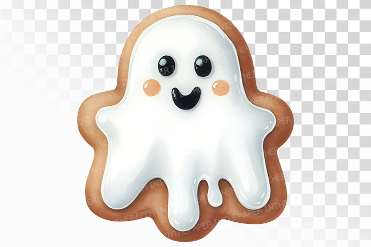 Iced Ghost Shaped Halloween Cookies PNG