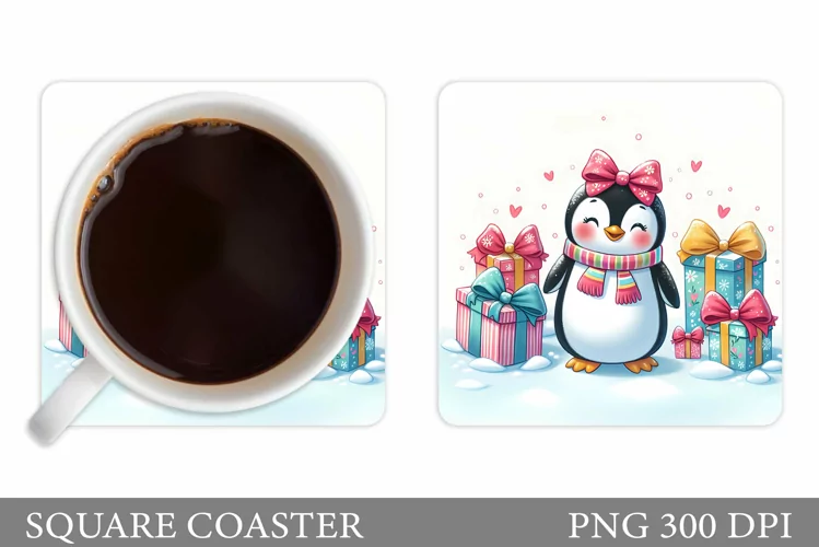 Cute Penguin Coaster Design. Christmas Coaster Sublimation