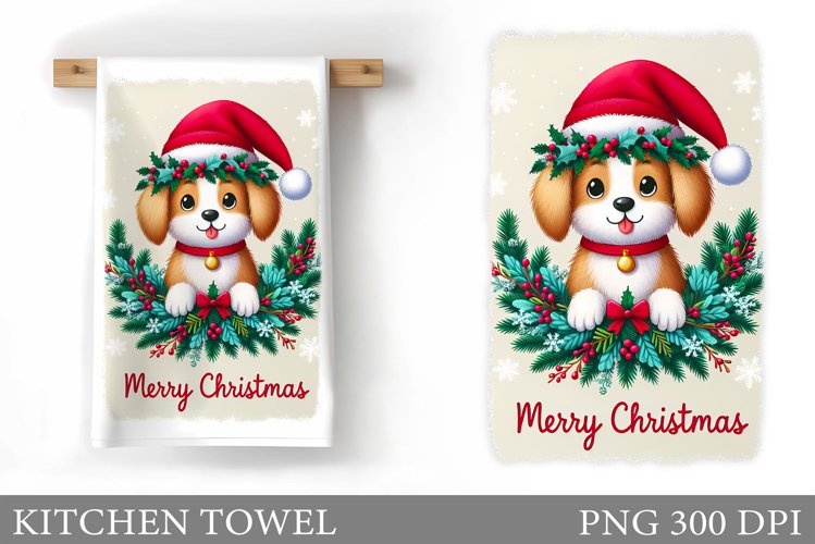 Cute Dog Kitchen Towel. Christmas Dog Kitchen Towel Design example image 1