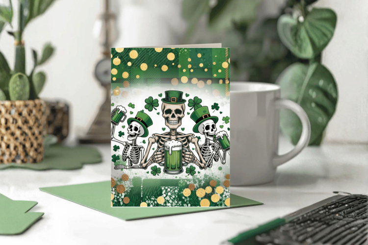 Skeleton Trio with Beer Greeting Card PNG Sublimation Design