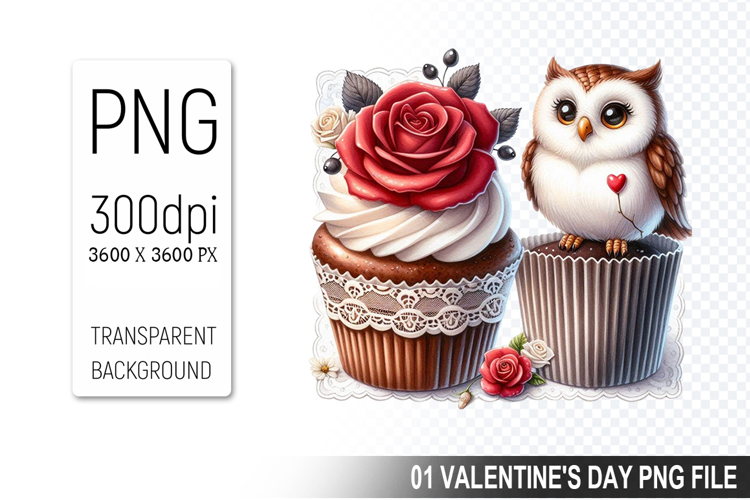 Cupcake With Owl, Valentines Day Clipart PNG File