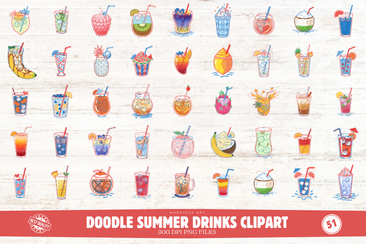 Doodle Summer Drinks Clipart