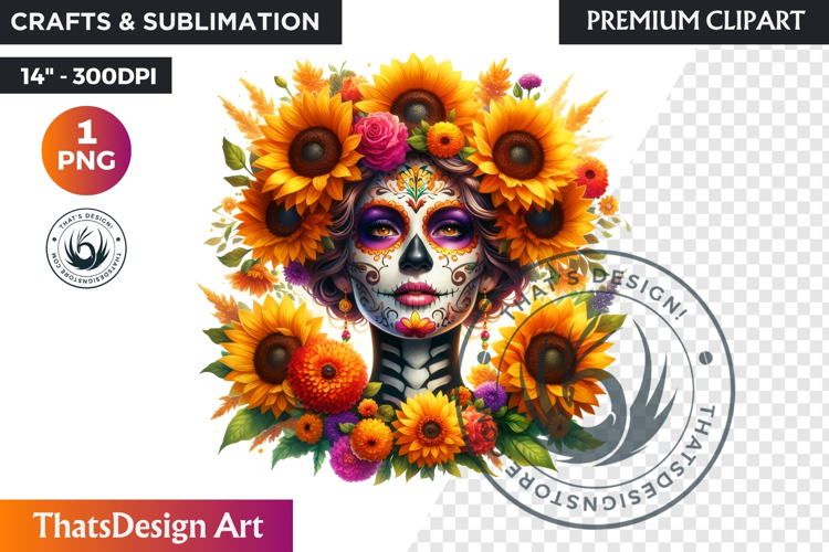 Floral Vibrant la catrina Day of Dead Clipart Sugar skull