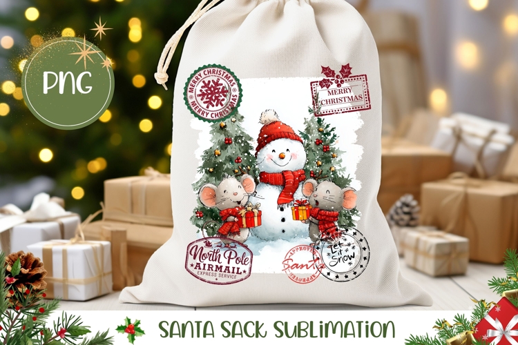 Cartoon Christmas Animals Santa Sack, Snowman Gift Bag Print
