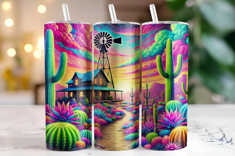 House & Cactus Tumbler Wrap | Sublimation | Tumblers