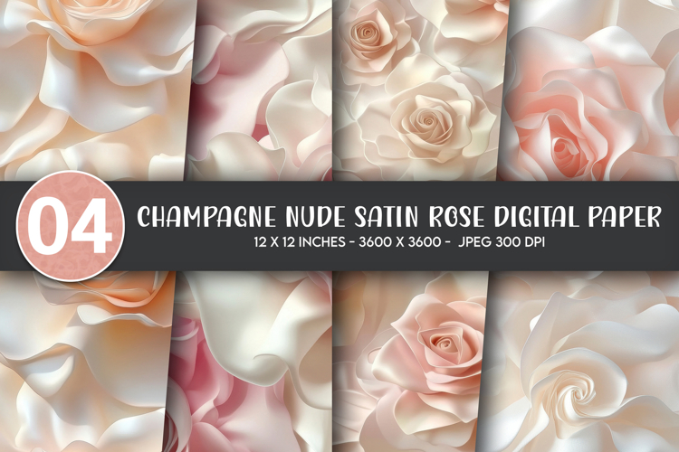 Champagne Nude Satin Rose Digital Paper
