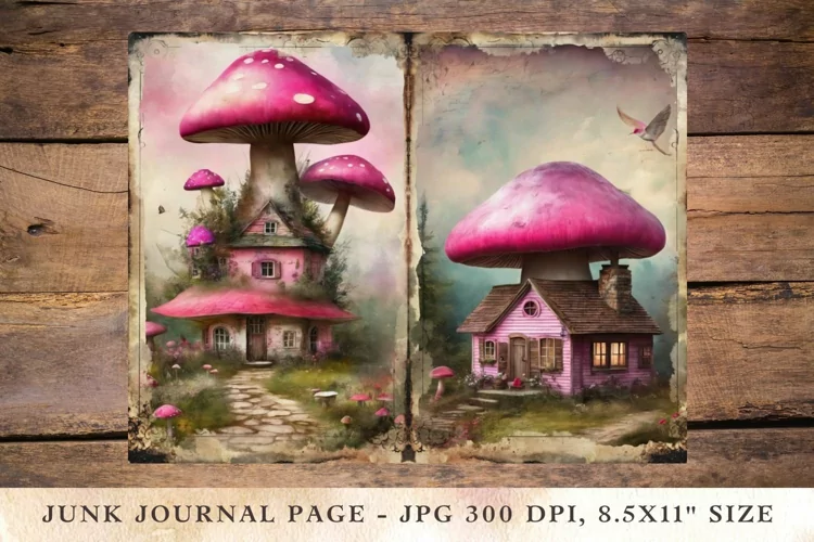 Printable Junk Journal Pages mushroom house 8