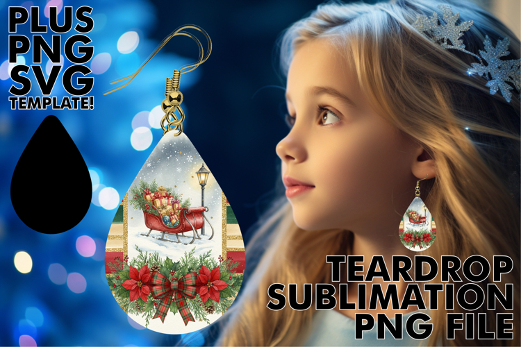 Unique Teardrop Earrings Art PNG, Christmas