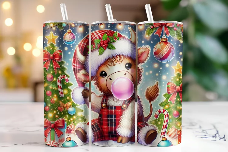 Christmas Highland Cow Tumbler Wrap | Sublimation | Tumblers