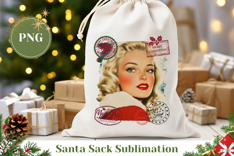 Vintage Christmas Santa Sack, Christmas Gift Bag Sublimation