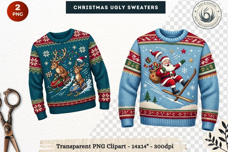 Christmas Ugly Sweaters Clipart Holiday Winter Sweater PNG example image 1