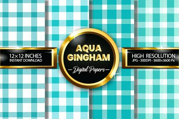 Aqua Gingham Digital Papers - 04 Variations