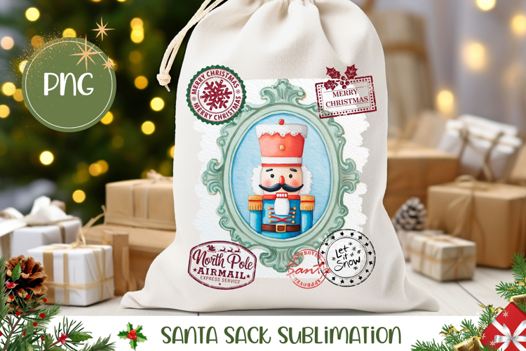Cartoon Christmas Nutcracker Santa Sack, Cute Gift Bag Print