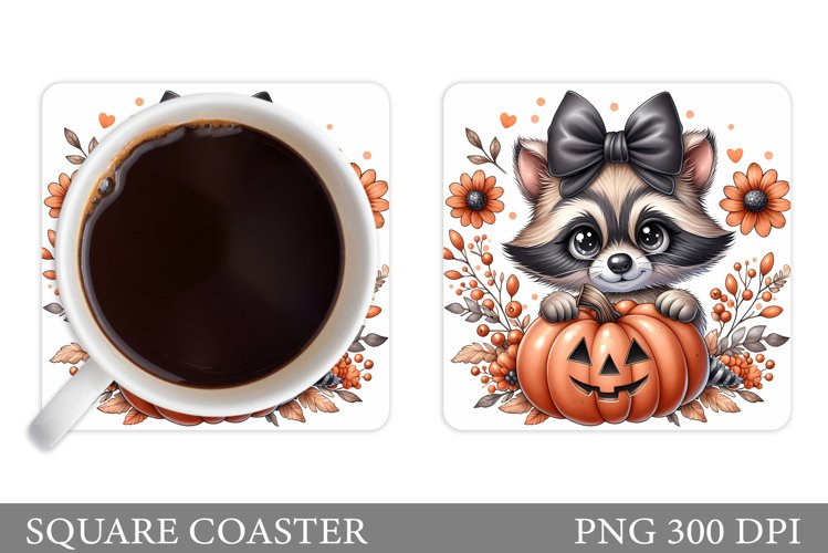 Halloween Raccoon Coaster. Halloweens Coaster Sublimation