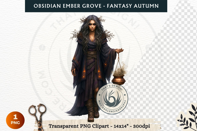 Dark Autumn Fantasy Clipart PNG for RPG Obsidian Ember Grove