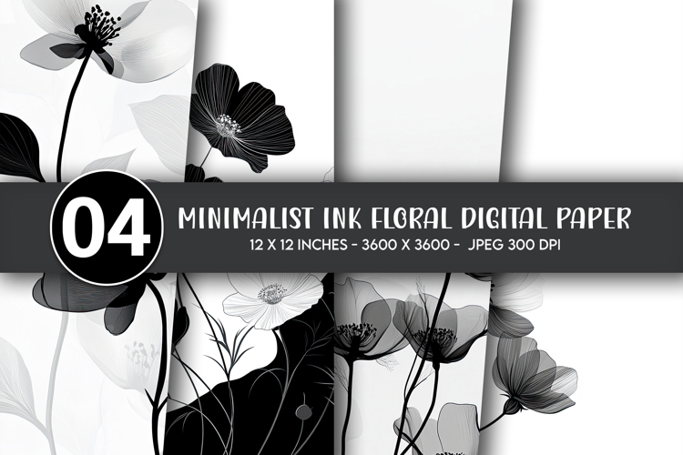 Minimalist Ink Floral Digital Paper