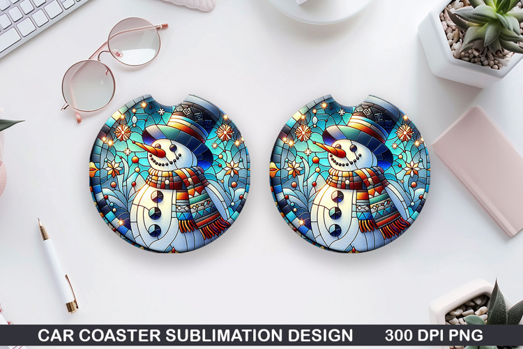 Snowman Car Coaster Sublimation|Christmas Coaster PNG Design