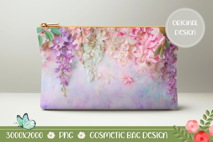 Pink Cosmetic Bag Template, Wisteria Cosmetic Bag Design