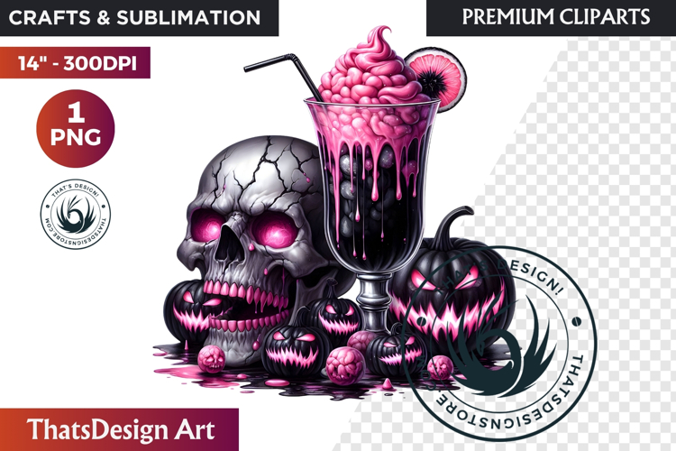 Gothic Halloween Drinks Pink and Black Sublimation clipart