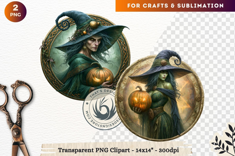 Dark Fantasy Halloween Witches Medallion Clipart sublimation