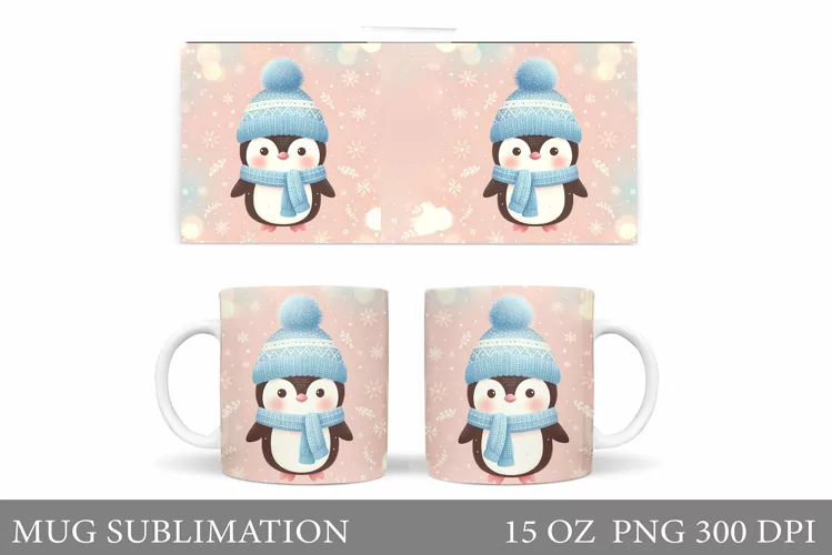 Christmas Penguin Mug Design. Christmas Mug Sublimation