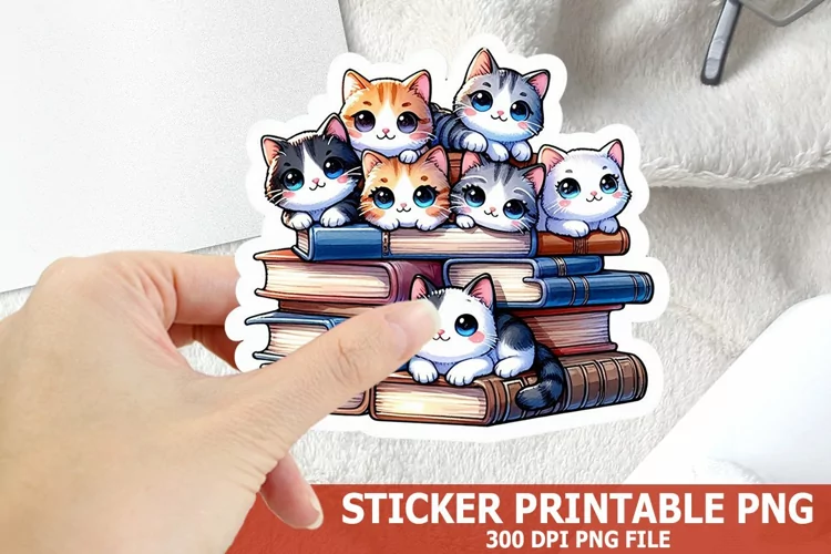 Cute Cat on A Stack of Books Sticker| Books Sticker