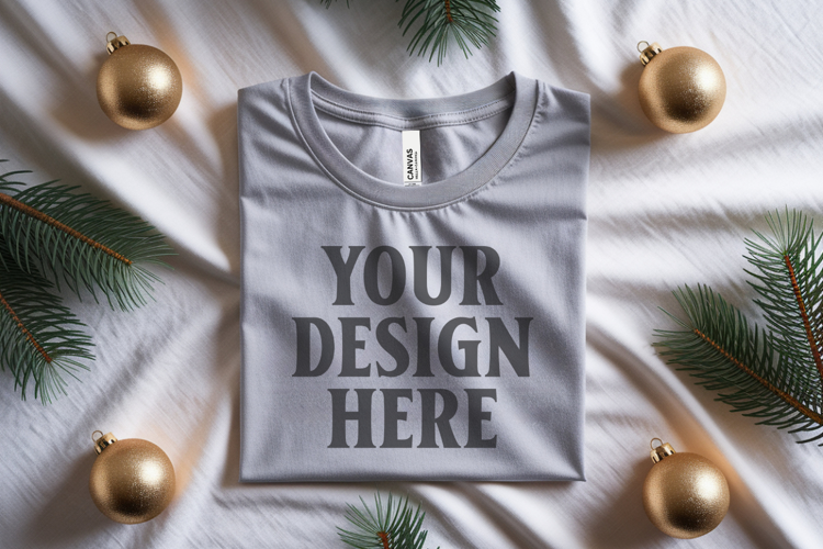 Christmas Bella Canvas 3001 Ash Folded Tshirt Mockup