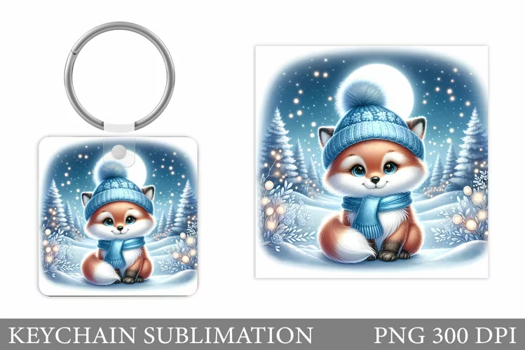 Christmas Fox Keychain. Christmas Keychain Sublimation