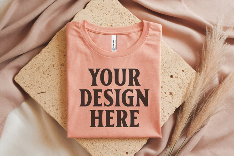 Heather Peach Bella Canvas 3001 Flat Lay T-Shirt Mockup example image 1