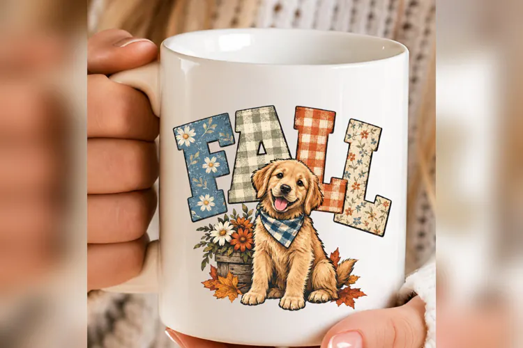 Fall Golden Retriever PNG Design, fall golden retriever
