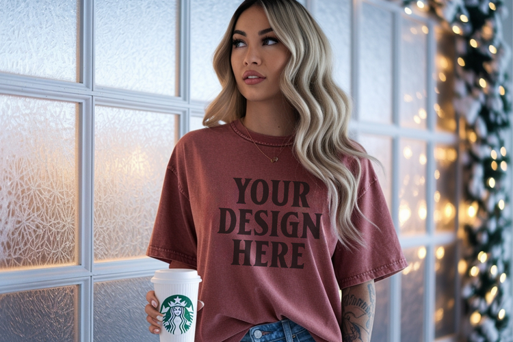 Christmas Comfort Colors 1717 Brick TShirt Mockup, CC 1717