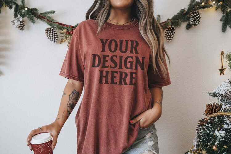 Brick Christmas Comfort Colors 1717 TShirt Mockup,cc1717 moc example image 1