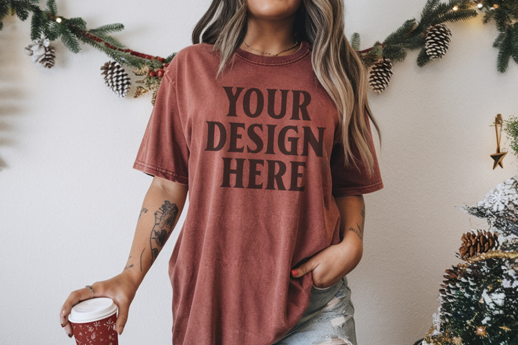 Brick Christmas Comfort Colors 1717 TShirt Mockup,cc1717 moc