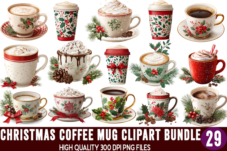 Christmas Coffee Sublimation, Bundle Christmas Clipart
