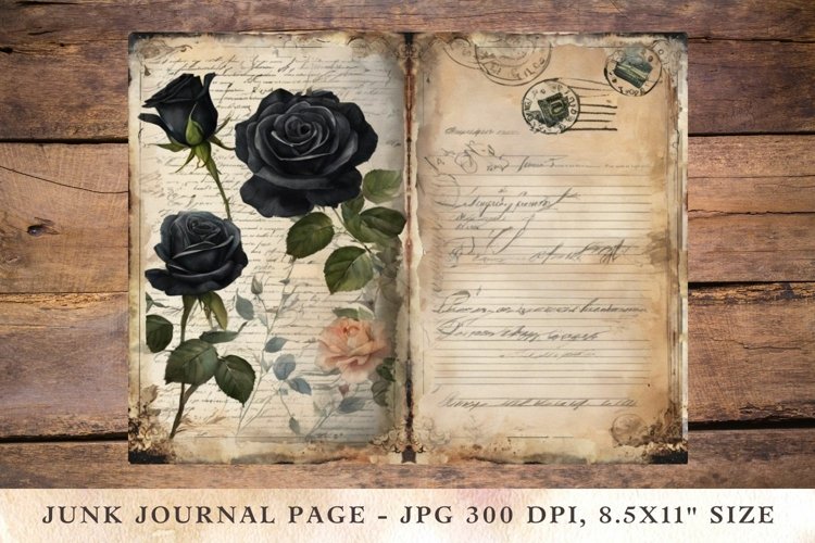 Printable Junk Journal Pages black rose 4
