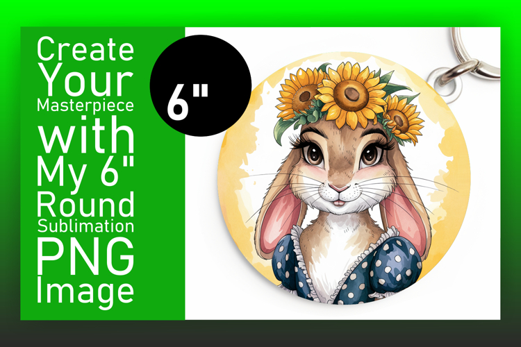 Artful Circle Design for Keychains , Cute Bunny