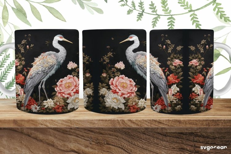 Embroidery Crane Mug | 11 oz | Sublimation