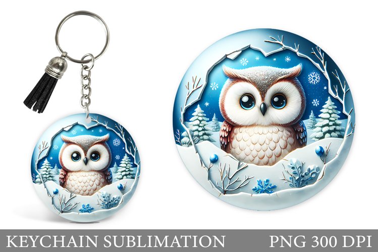 Cute Owl Keychain Design. Christmas Keychain Sublimation example image 1