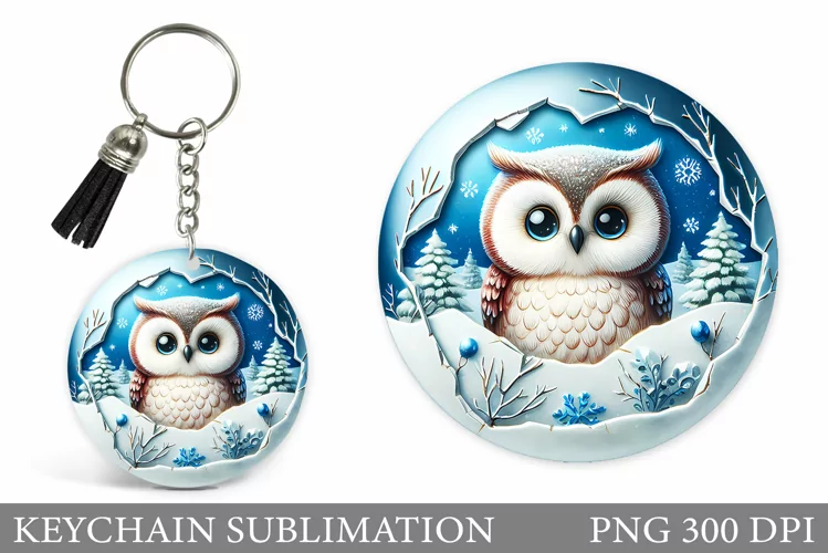 Cute Owl Keychain Design. Christmas Keychain Sublimation