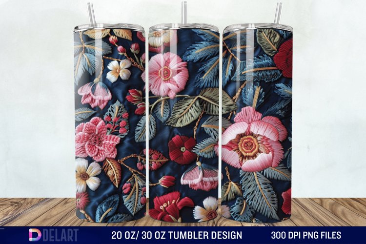 3D Embroidery floral Tumbler Wrap example image 1
