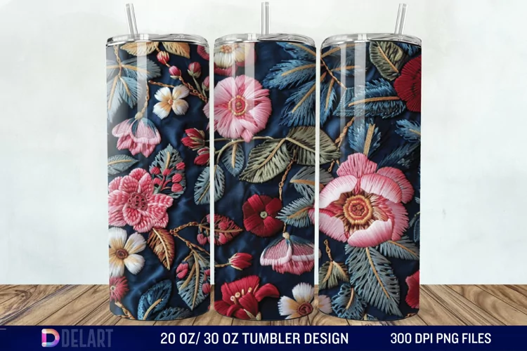 3D Embroidery floral Tumbler Wrap